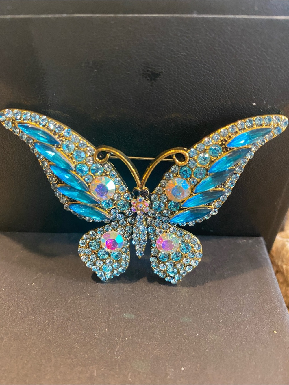 Source Unknown Teal and Gold Butterfly Brooch